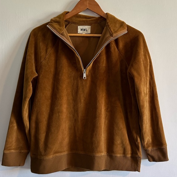 Madewell MWL Brown Orange Velour Half-Zip Sweatshirt Size XXS EUC - Picture 6 of 10